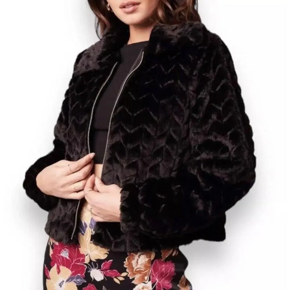 NWT Band Of The Free Jacket Women’s M L Black Val Chevron Faux Fur CROPPED - Picture 4 of 16